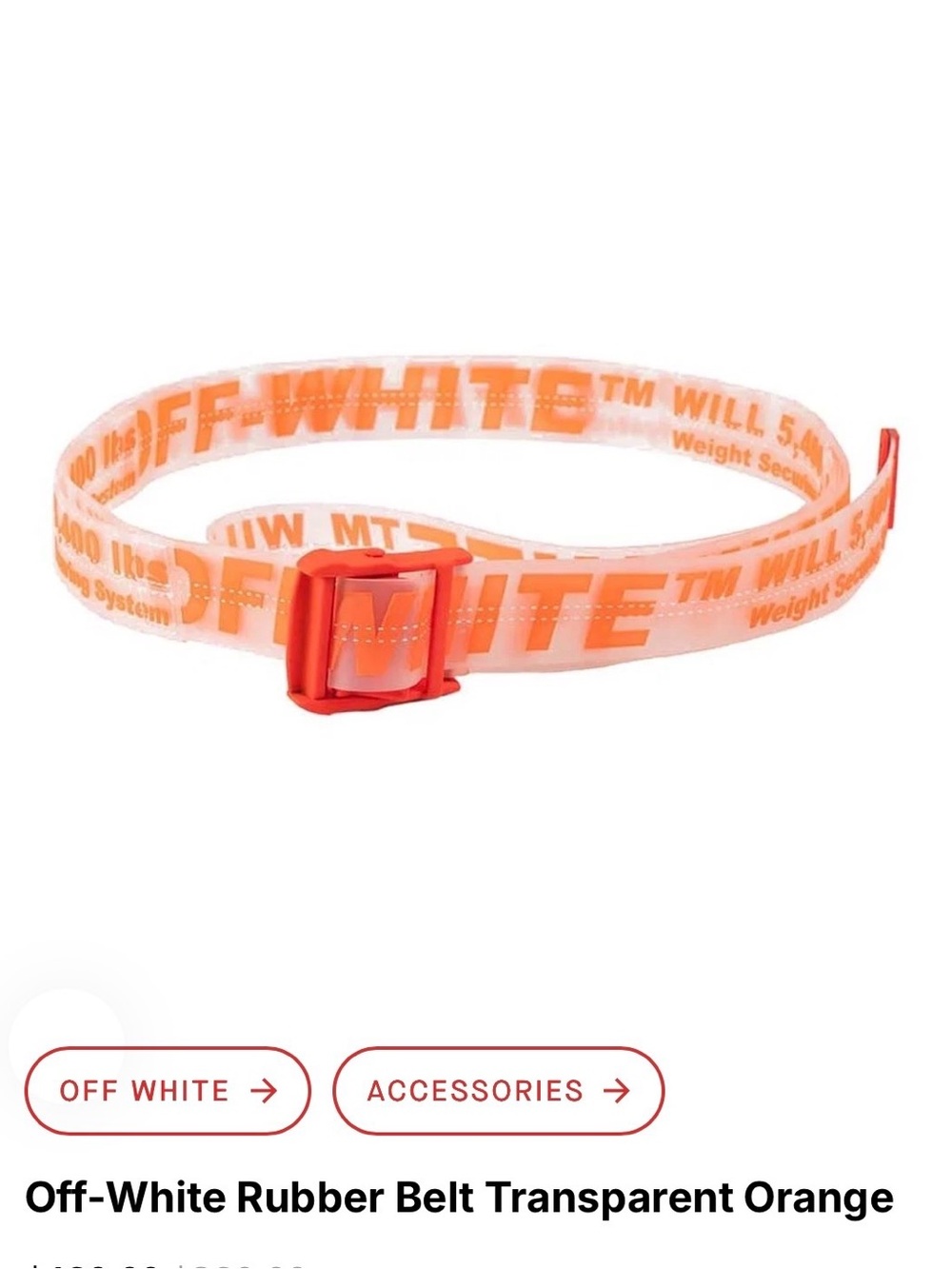 Off-White Transparent Orange Logo Rubber Belt with Red Buckle